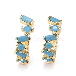 Cubic Zirconia Star Cuff Earrings, Real 18K Gold Plated Brass Jewelry for Non Piercing, Lead Free & Cadmium Free, Deep Sky Blue, 16x13x5mm, Inner Diameter: 9mm(EJEW-A069-17G-B)