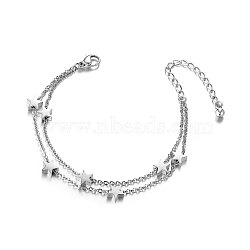 SHEGRACE Trendy Titanium Steel Anklet, Double Layered Anklet, with Stars, Stainless Steel Color, 200mm(JA42B)