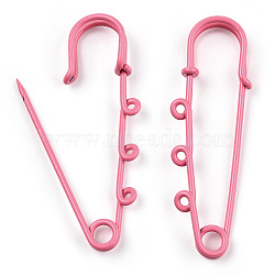 Spray Painted Iron Brooch Findings, Kilt Pins with Triple Loops, Flamingo, 59x18x6mm, Hole: 2mm(IFIN-K043-01A-11)