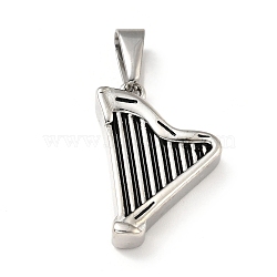 304 Stainless Steel Pendants,  Harp, Antique Silver, 29x19x6mm, Hole: 8.5x4.5mm(STAS-D182-16AS)