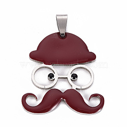 201 Stainless Steel Enamel Pendants, Human with Mustache and Hat, Brown, 35x31.5x2mm, Hole: 8x4mm(STAS-S110-076B)