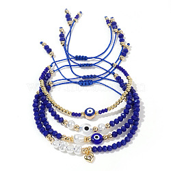 4Pcs Adjustable Evil Eye Glass Braided Bead Bracelet Sets for Women, Blue, 11 inch(28cm)(ZW1974-5)