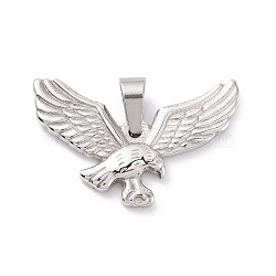 304 Stainless Steel Pendants, Eagle, Stainless Steel Color, 19x30x3mm, Hole: 3x6mm(STAS-P209-24P-A)