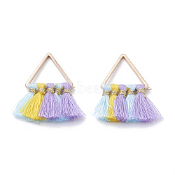 Polycotton(Polyester Cotton) Tassel Pendant Decorations, with Brass Findings, Golden, Colorful, 27~31x21~25x2~3mm, Hole: 12x13mm(FIND-T012-01B)
