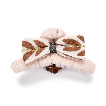 Plastic Claw Hair Clips, Covered with Wool and Cloth, Bowknot & Flower, Sienna, 81x45x41mm