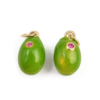 Brass Micro Pave Cubic Zirconia Charms, with Enamel, Real 18K Gold Plated, Cadmium Free & Lead Free, Rack Plating, Long-Lasting Plated, with Jump Ring, Pear, 14x8.5mm, Hole: 3mm