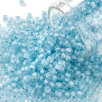 TOHO Round Seed Beads, Japanese Seed Beads, (976) Inside Color Crystal/Neon Ice Blue Lined, 8/0, 3mm, Hole: 1mm, about 220pcs/10g