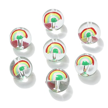 10Pcs Transparent Glass Enamel Beads, Round with Rainbow, Clear, 13x12mm, Hole: 1.8mm