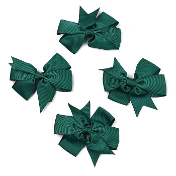 Grosgrain Bowknot Alligator Hair Clips, with Iron Alligator Clips, Platinum, Green, 80mm