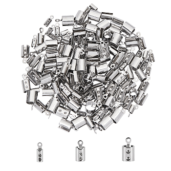 304 Stainless Steel Folding Crimp Cord Ends, Stainless Steel Color, 8.5~12x3~6.5mm, Hole: 1~1.5mm, 150pcs/box