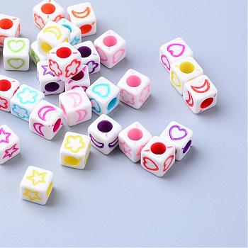 Craft Acrylic Beads, Cube, Mixed Color, 5.5~6x5.5~6x5.5~6mm, Hole: 3mm, about 2800pcs/500g