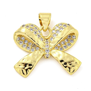 Brass Micro Pave Clear Cubic Zirconia Pendants, Bowknot, Real 18K Gold Plated, 16x20x4mm, Hole: 5x3.5mm