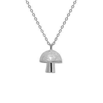 925 Sterling Silver Enamel Mushroom Pendant Necklaces, Versatile Style Collar Chain for Women, Platinum, White, 15.75 inch(40cm)