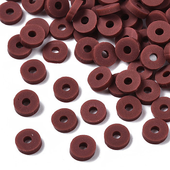 Handmade Polymer Clay Beads, Disc/Flat Round, Heishi Beads, Dark Red, 4x1mm, Hole: 1mm, about 55000pcs/1000g