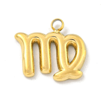 Real 18K Gold Plated PVD Vacuum Plating 304 Stainless Steel Pendants, Twelve Constellations Charms, Virgo, 9x10x1mm, Hole: 1.2mm
