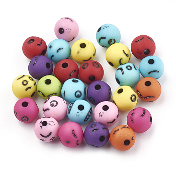Opaque Acrylic Beads, Round with Expression, Mixed Color, 8x7.5mm, Hole: 1.5mm, about 1800pcs/500g