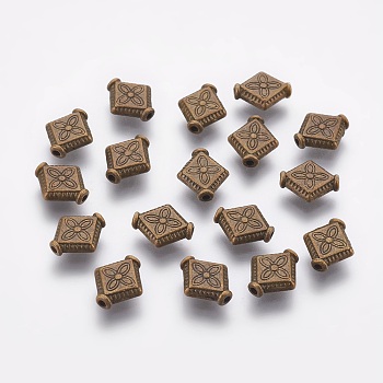 Tibetan Style Alloy Beads, Rhombus, Lead Free & Nickel Free & Cadmium Free, Antique Bronze, 10x9x3mm, Hole: 1mm