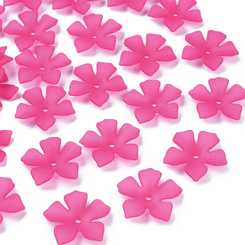 Transparent Acrylic Beads, Frosted, Flower, Cerise, 25.5x26.5x4.5mm, Hole: 2mm, about 900pcs/500g