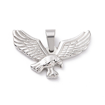 304 Stainless Steel Pendants, Eagle, Stainless Steel Color, 19x30x3mm, Hole: 3x6mm
