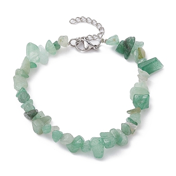 Natural Green Aventurine Chips Beaded Bracelet, with 304 Stainless Steel Clasps, 7-1/4 inch(18.5cm)