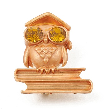 Rhinestone Owl Doctor Brooch Pin, Alloy Badge for Backpack Clothes, Light Gold, 37.7x33.5x15mm