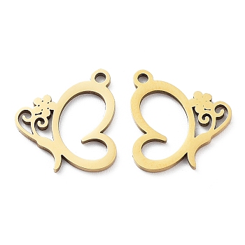 Ion Plating(IP) 316L Surgical Stainless Steel Pendants, Butterfly Charm, Real 18K Gold Plated, 14.5x15x1mm, Hole: 1.2mm