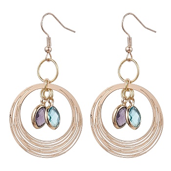 Glass Oval Dangle Earrings, Brass Long Drop Earrings, Light Gold, 56x30mm