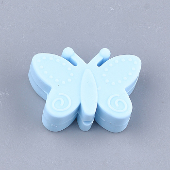 Food Grade Eco-Friendly Silicone Focal Beads, Chewing Beads For Teethers, DIY Nursing Necklaces Making, Butterfly, Light Blue, 20.5x30x11mm, Hole: 2mm