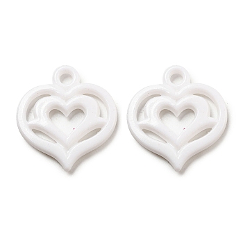 Valentine's Day Opaque Acrylic Pendants, Heart Charms, White, 27x25x4mm, Hole: 3mm, about 467pcs/500g.