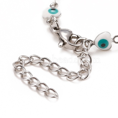 Coeur en émail avec bracelet chaînes à maillons mauvais œil(BJEW-P271-06P-01)-3