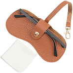 1Pc PU Leather Eyeglass Cases, Portable Sunglasses Holder, with 1Pc Suede Fiber Glasses Cleaning Cloth, Sienna, 74x162x15mm(AJEW-CN0003-24E)