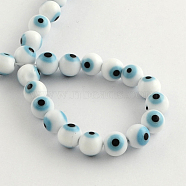 Round Handmade Evil Eye Lampwork Beads, Cadet Blue, 6mm, Hole: 1mm, about 64pcs/strand, 14.1 inch(X-LAMP-R114-6mm-07)