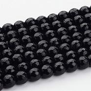 Gemstone Beads Strands, Black Onyx, Natural Faceted Round, Dyed, Black, about 10mm in diameter, hole: 1mm, 38 pcs/strand, 15 inch(G873-10MM)