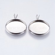 304 Stainless Steel Pendant Cabochon Settings, Plain Edge Bezel Cups, Flat Round, Stainless Steel Color, Tray: 18mm, 25x20x2mm, Hole: 2x3mm(STAS-I069-37-18MM)