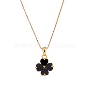 Natural Black Onyx Clover Pendant Necklace, 925 Sterling Silver Jewelry for Women, Golden, 15.75 inch(40cm)(JN1077B)