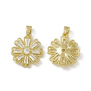 Rack Plating Brass Cubic Zirconia Pendants, Flower Charm, Cadmium Free & Lead Free, Long-Lasting Plated, Real 18K Gold Plated, Clear, 22x20x4mm, Hole: 3.5x5.5mm(ZIRC-F130-04G)