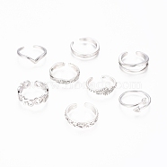 Brass Cuff Toe Rings, Stackable Rings, with Cubic Zirconia, Mixed Style, Clear, Antique Silver & Platinum, US Size 3(14mm), 8pcs/set(RJEW-G100-12A)