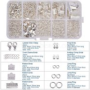 Jewelry Findings Sets, with Iron Folding Crimp Ends & Ribbon Ends & Jump Rings & Twisted Chains, Alloy End Piece and Brass Lobster Claw Clasps, Silver, 5~55x2.5~8x0.7~5mm, Hole: 1~2mm(FIND-PH0005-01S)