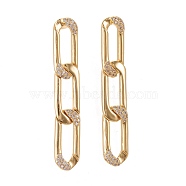 Brass Micro Pave Clear Cubic Zirconia Dangle Stud Earrings, with Ear Nuts, Long-Lasting Plated, Curb Chain Shape, Real 18K Gold Plated, 45x8mm, Pin: 0.8mm(EJEW-I251-05G)