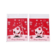 Christmas Theme Plastic Bakeware Bag, with Self-adhesive, for Chocolate, Candy, Cookies, Square, Red, 130x100x0.2mm, about 100pcs/bag(OPP-Q004-03D)