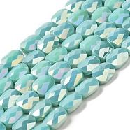 Electroplated Glass Beads Strands, Half Rainbow Plated, Faceted Twist Rectangle, Turquoise, 10x8x5mm, Hole: 1.2mm, about 50pcs/strand, 21.26''(54cm)(GLAA-G092-A-11)