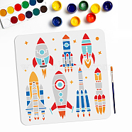 US 1Pc PET Hollow Out Drawing Painting Stencils, with 1Pc Art Paint Brushes, Rocket, Stencils: 300x300mm, Brushes: 16.9x0.5cm(DIY-MA0002-44B)