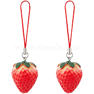 Resin Strawberry Pendant Mobile Straps, Nylon Cord Mobile Accessories Decor, Red, 9.5cm, 2pcs/set(HJEW-AB00014)