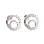 201 Stainless Steel Stud Earring Findings, with 304 Stainless Steel Pin and Ear Nuts, Flat Round, Stainless Steel Color, 15mm, Hole: 1mm, Pin: 0.7mm(STAS-G277-08P)