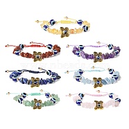 Adjustable Natural Gemstone Chip Braided Bead Bracelet, Resin Evil Eye & Alloy Butterfly Bracelets for Women, Mixed Color, Inner Diameter: 1-7/8~3-1/4 inch(4.8~8.2cm), 7pcs/set(BJEW-JB09058)
