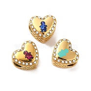 304 Stainless Steel European Beads, Large Hole Beads, with Rhinestone and Enamel, Heart with Boy, Mixed Color, Golden, 11.5x12.5x8.2mm, Hole: 4.2mm(STAS-I191-05G)
