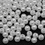Imitated Pearl Acrylic Beads, Round, White, 6mm, Hole: 2mm, about 4800pcs/500g(PACR-6D-1)