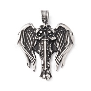 Tibetan Style 304 Stainless Steel Pendants, Cross with Wing, Antique Silver, 44x35x4mm, Hole: 4.5x5mm(STAS-P305-03AS)
