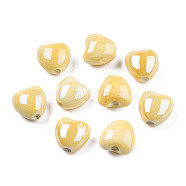 Pearlized Handmade Porcelain Beads, Heart, Pale Goldenrod, 10x10x7mm, Hole: 1.8mm(PORC-T007-21-11)