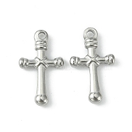 304 Stainless Steel Pendants, Cross Charms, Stainless Steel Color, 22x13x3mm, Hole: 2mm(STAS-F294-01E-P)